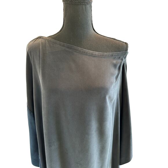 Ocean + Main - Navy and Teal Boatneck Silk Caftan - 1X - Picture 12 of 16